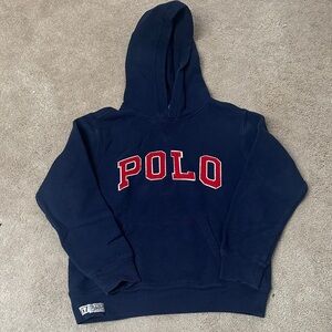 Ralph Lauren Navy Hoodie with Red 'POLO' Logo